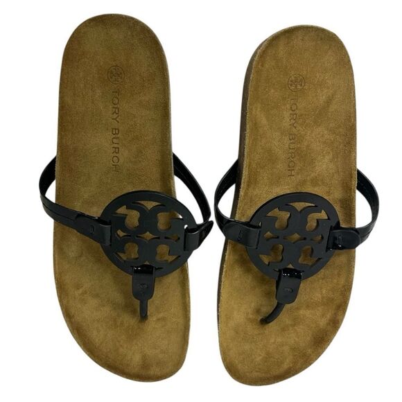 NWOB! Tory Burch Miller Cloud Black Patent Women’s Sandals Suede Cork Sz 11 - Picture 9 of 9